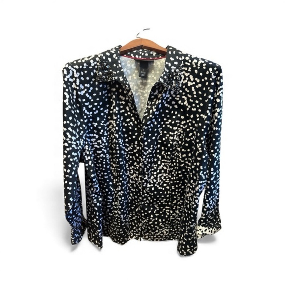 Lane Bryant Women’s Size 22 Black and White Polka Dot Button Up Glamorous Blouse
